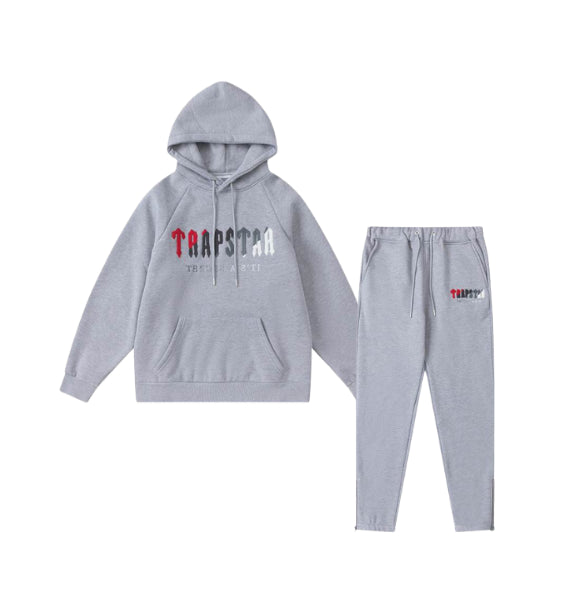Trapstar Decoded Hooded Tracksuit - Cinza/vermelho