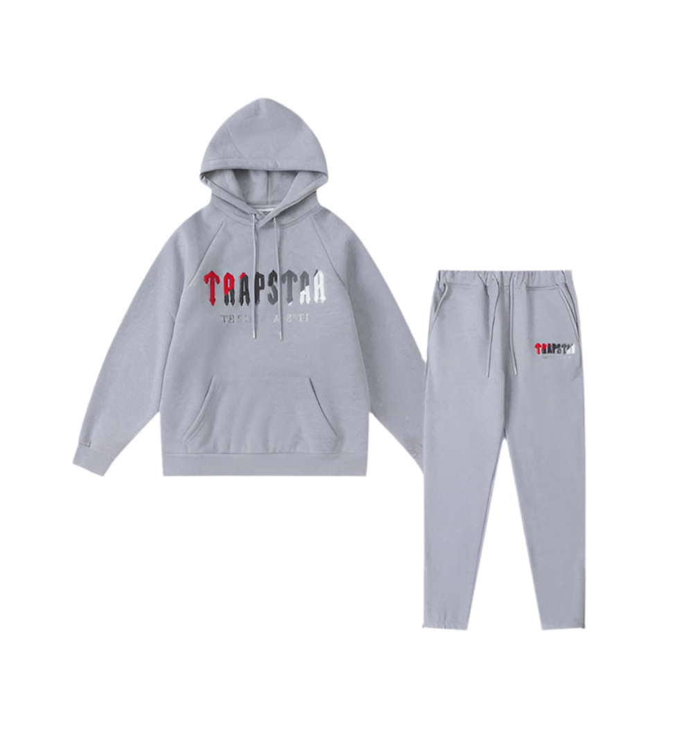 Trapstar Decoded Hooded Tracksuit - Cinza/vermelho