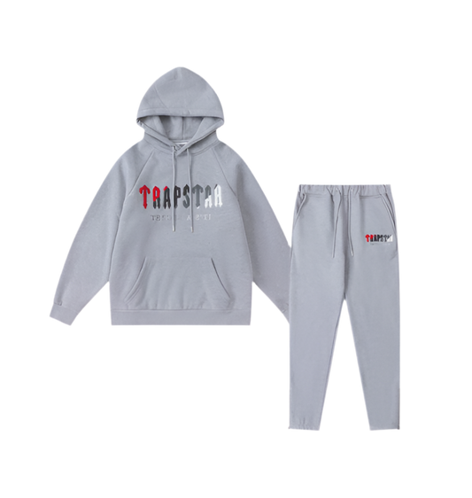 Trapstar Decoded Hooded Tracksuit - Cinza/vermelho